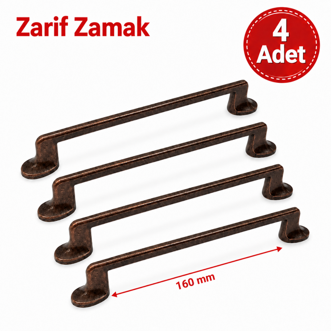 Zarif Zamak Mobilya Kulpu Antik Bakır 160 mm 4'lü - 1